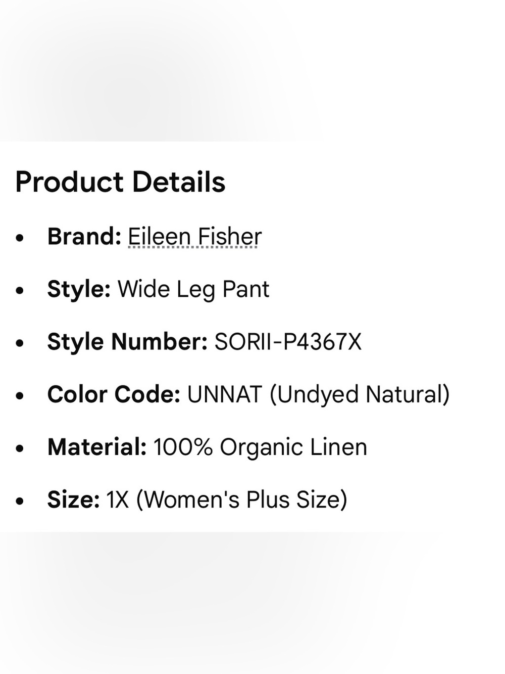 Eileen Fisher NEW Linen Wide Leg Pant Undyed Natural Elastic Waist Womens 1X - Picture 15 of 15